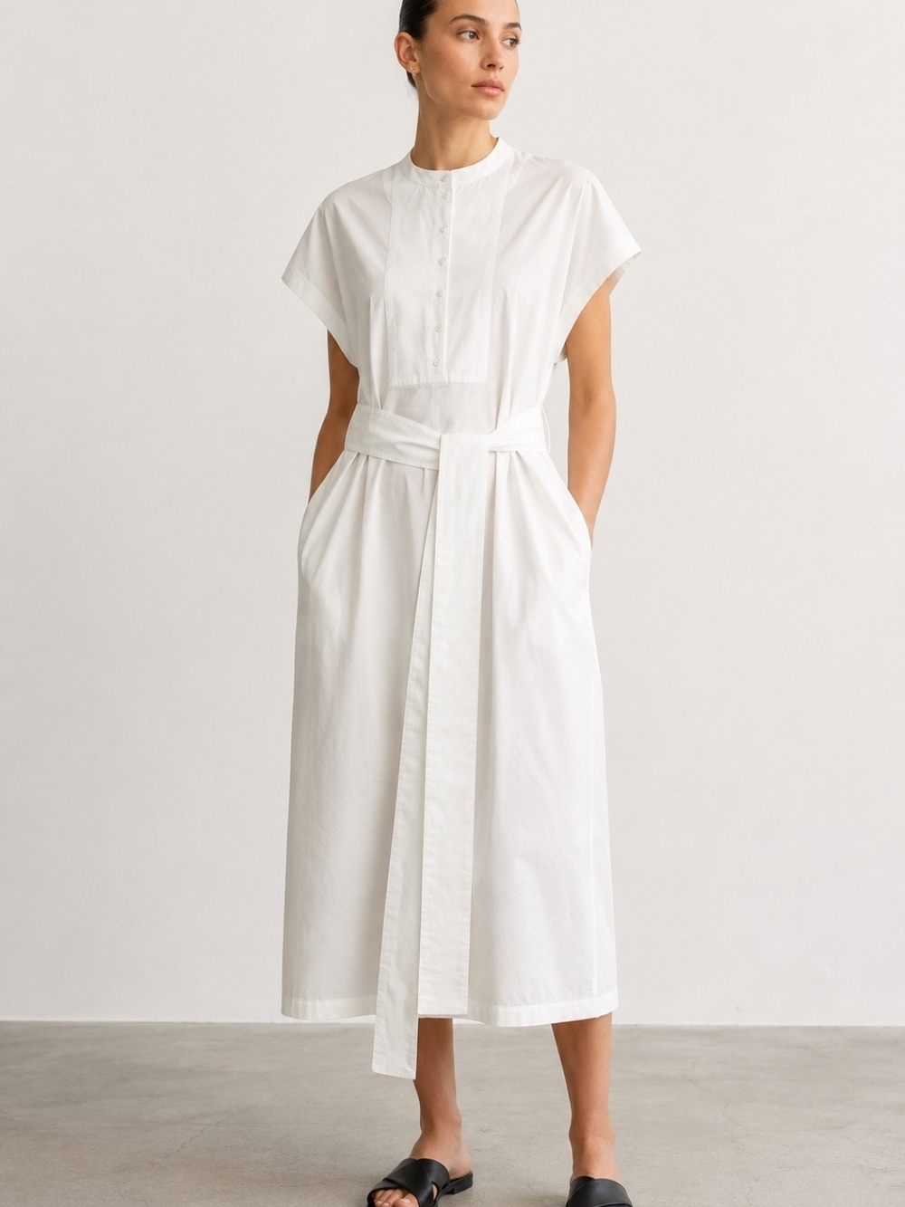 Kallmeyer White Belted Midi Cotton Shirt Dress - Women's Size 6